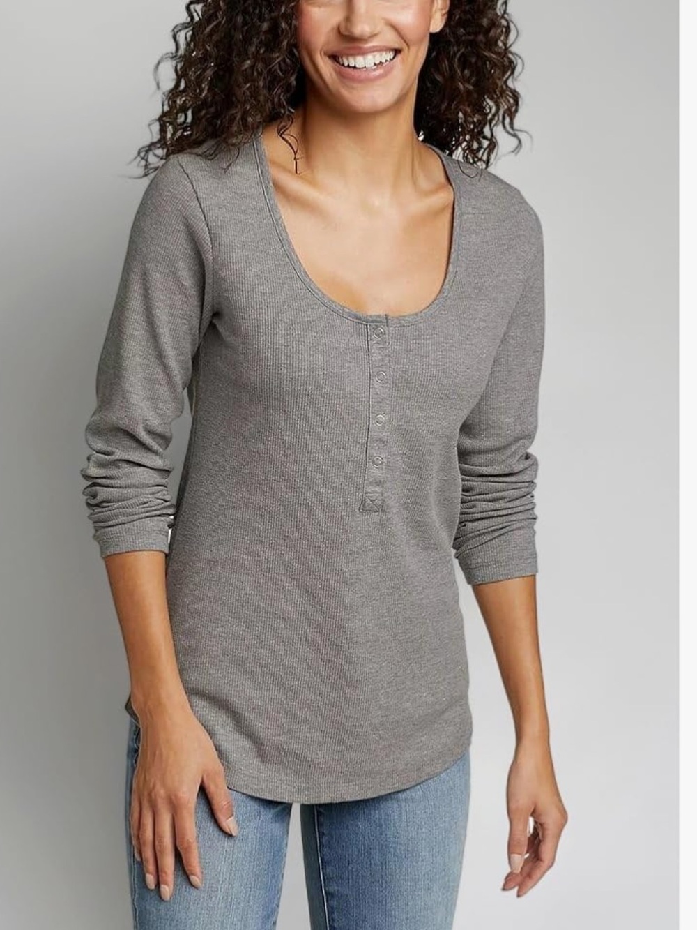 Eddie Bauer long sleeve thermal snap Henley long sleeve Heather Gray NEW NWT XL